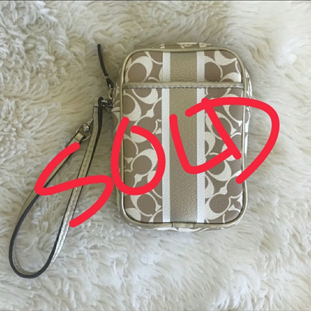 Coach Signature Logo Gold Wristlet Pouch